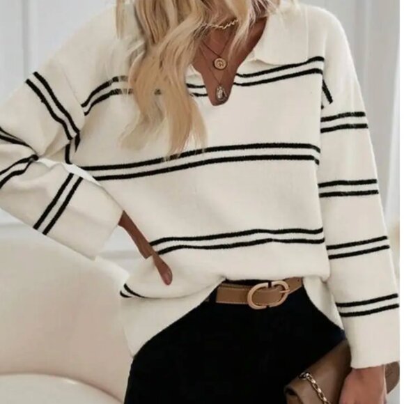 Rosa Clothing Sweaters - Striped Turtleneck Sweater